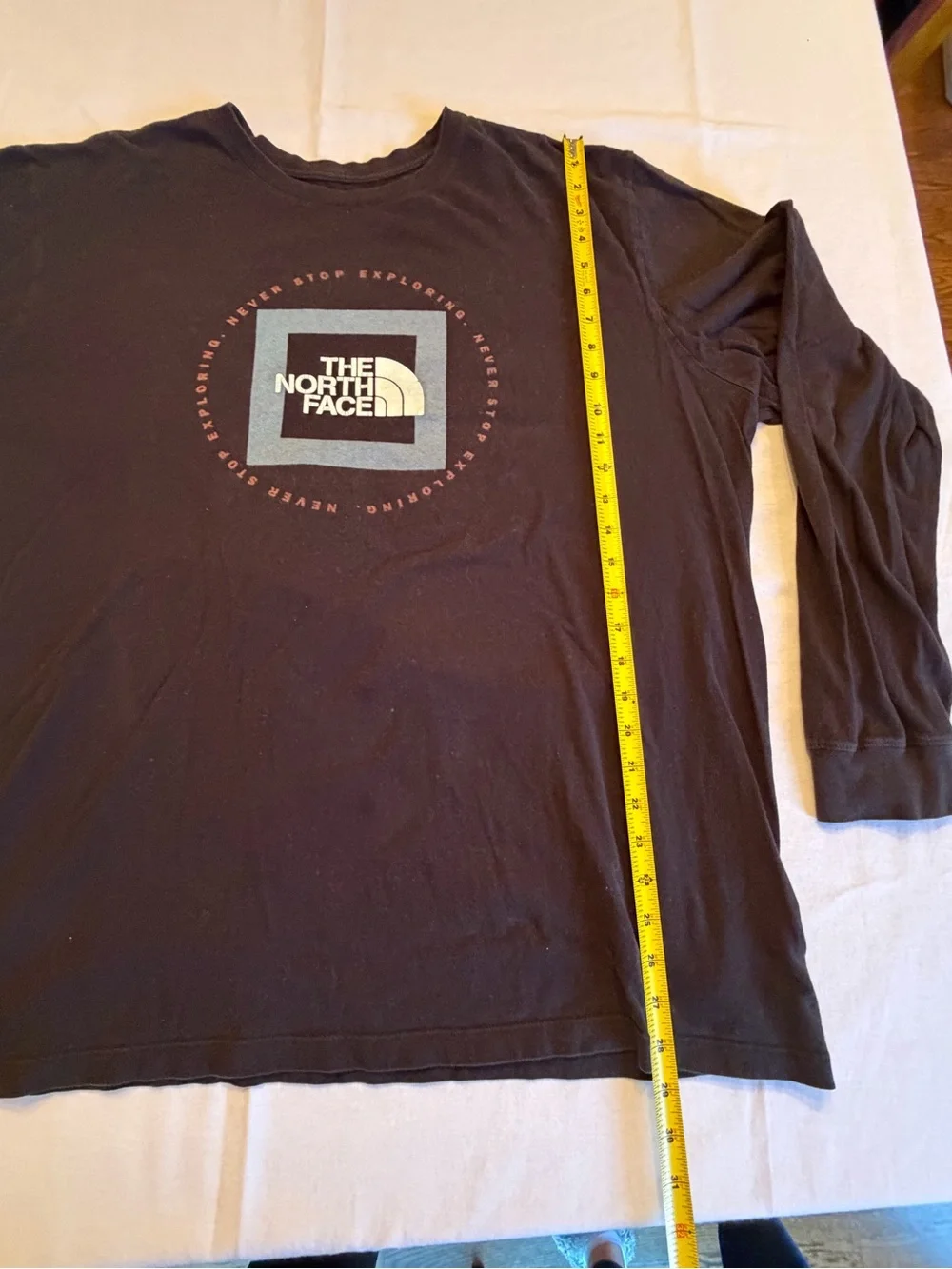 The North Face Black Long Sleeve Logo Tee with Blue Accent